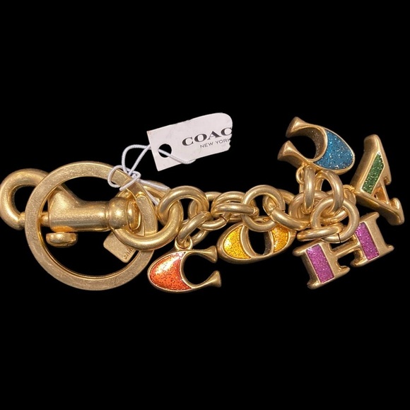COACH Brushed Gold-Tone & Rainbow Letters COACH Keychain Purse Bag Charm NWT - Picture 1 of 7